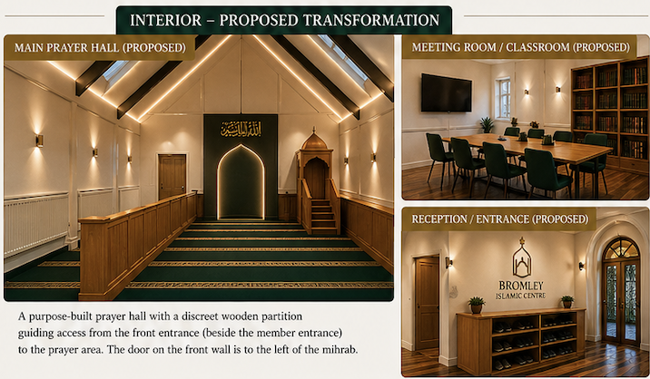 Proposed interior — main prayer hall, meeting room and reception